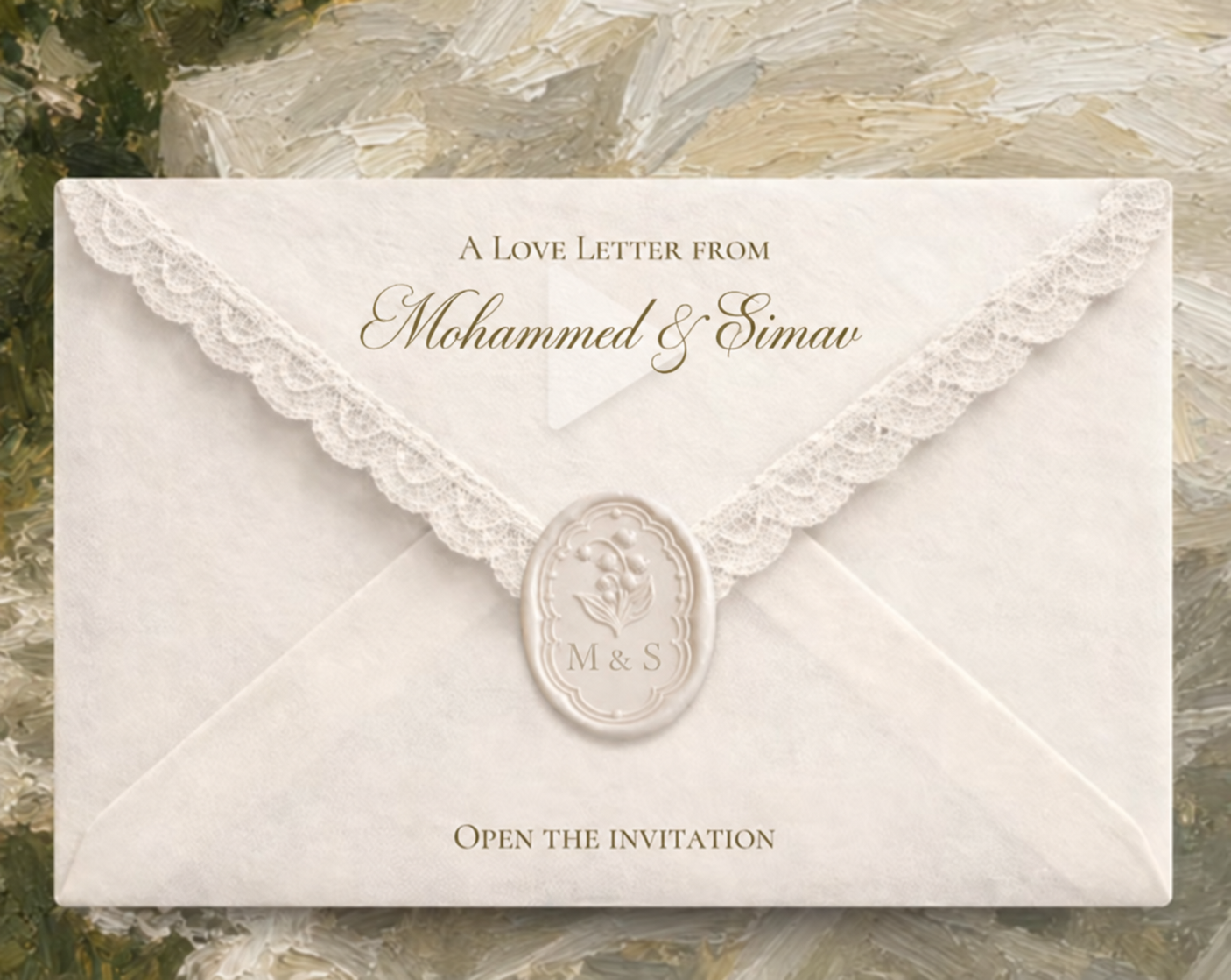 Cremeweißer Hochzeitsumschlag von Mohammed und Simav.
